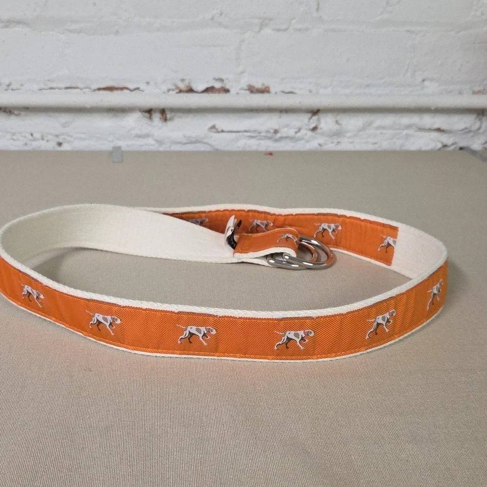 J. Crew Orange and Cream Belt with Silver D-Ring Smalll/Med Dog Theme - Picture 4 of 5